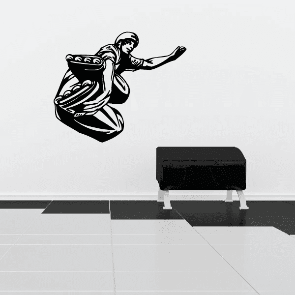 Rollerblading vinyl wall decal with black line-art skater figure