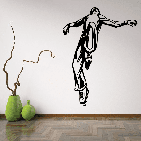Rollerblading vinyl wall decal of a black roller skater in motion