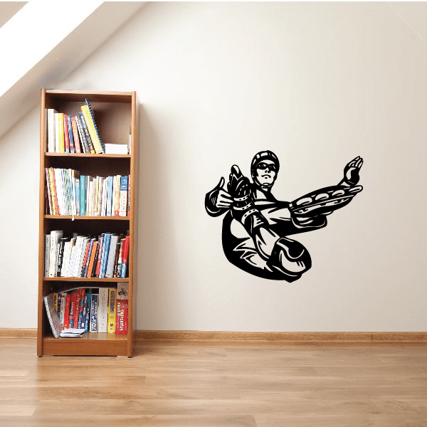 Rollerblading wall decal, black vinyl skater on rollerblades with helmet and goggles