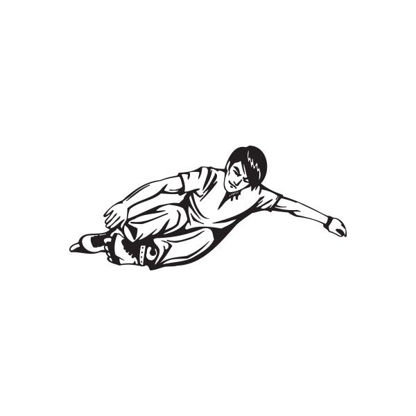 Rollerblading vinyl wall decal of a black-and-white skater figure