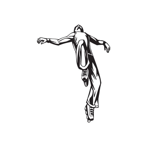 Rollerblading vinyl wall decal of a black skater figure in motion