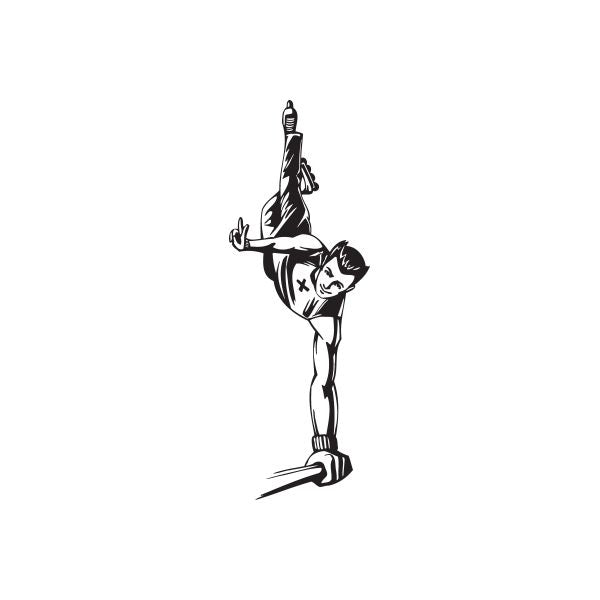 Rollerblading wall decal of black-and-white skating figure in midair