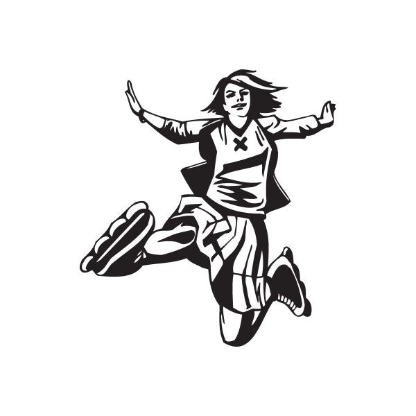 Rollerblading girl vinyl wall decal, black silhouette