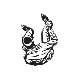 Black vinyl rollerblading wall decal of a skater pose with rollerblades