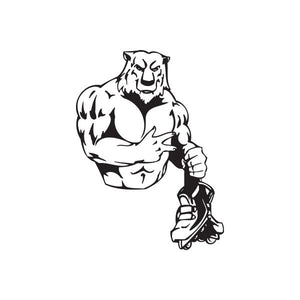 Rollerblading wall decal of a bearded muscular man, black vinyl outline