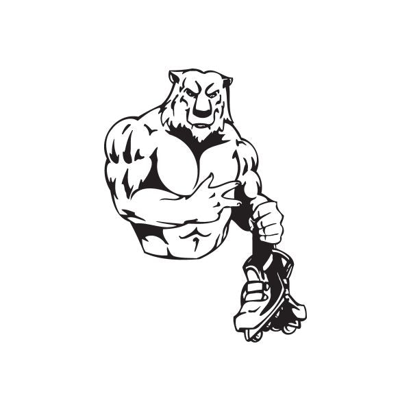Rollerblading wall decal of a bearded muscular man, black vinyl outline