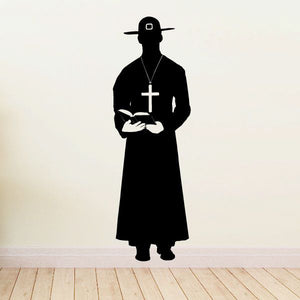 Priest decal showing black priest robe with cross pendant and hands