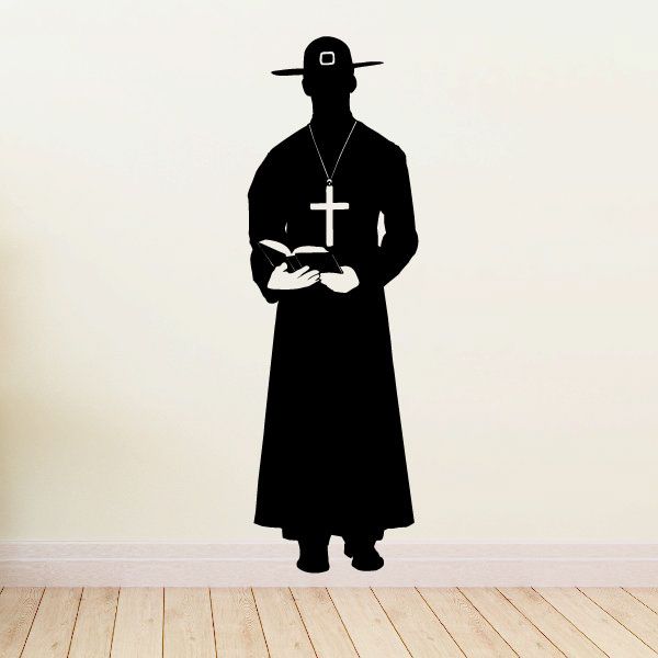 Priest decal showing black priest robe with cross pendant and hands