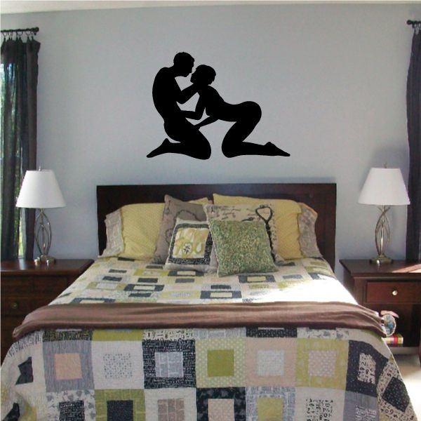 Kissing romantic couple wall decal, black silhouette of kneeling lovers