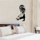 Rooster feeding wall decal, black rooster silhouette holding food