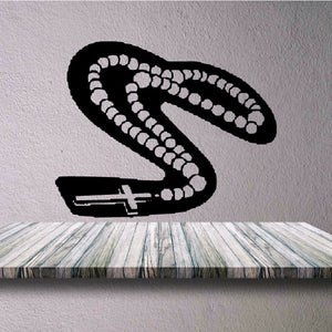 Rosary cross decal with black outline and white bead pattern