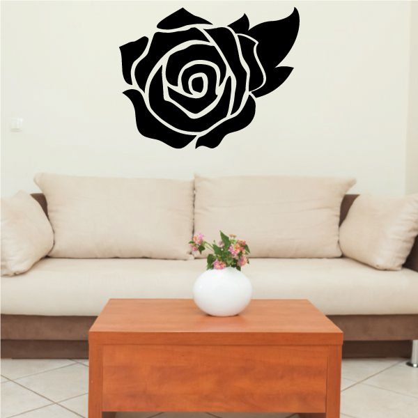 Black rose flower wall decal with detailed linework