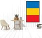Rectangular sticker showing Romania flag: blue top, yellow middle stripe, red bottom.