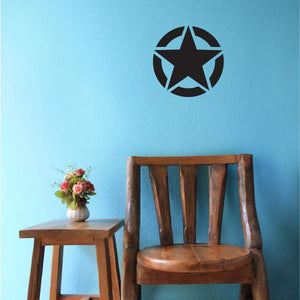 Round army star wall decal, black circular star emblem