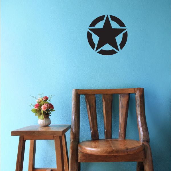 Round army star wall decal, black circular star emblem