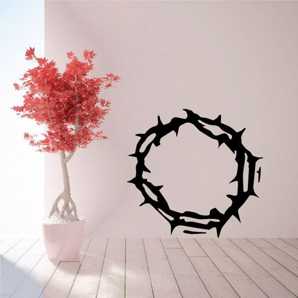 Round crown of thorns decal, black circular thorn crown design
