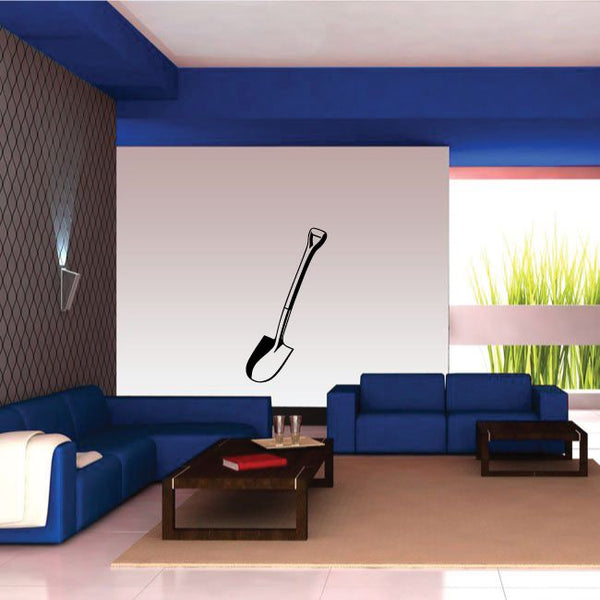 Digging shovel wall decal with round spade, black and gray outline