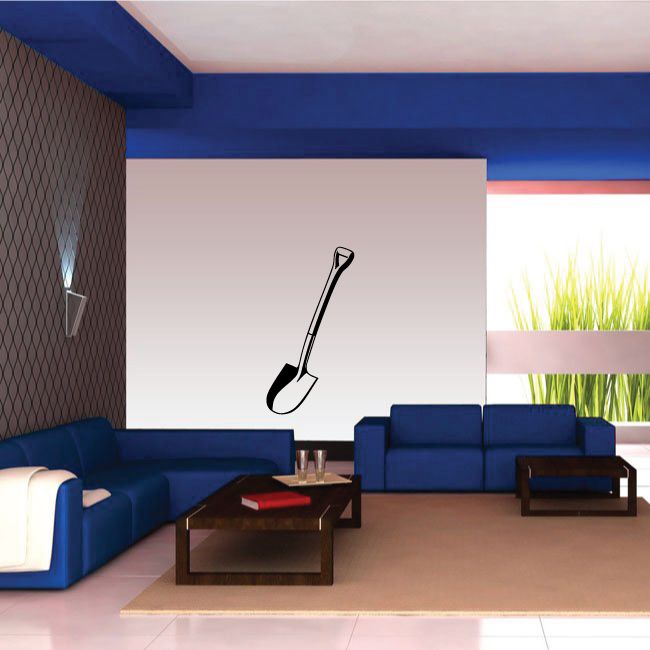 Digging shovel wall decal with round spade, black and gray outline