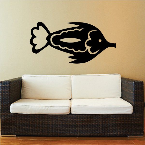 Black abstract fish wall decal with rounded fins and tail