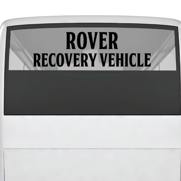 Rover recovery vehicle decal with dark rectangle and bold ROvER RECOVERY VEHICLE text