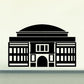 Black building facade decal with arched doorway and symmetrical window rows