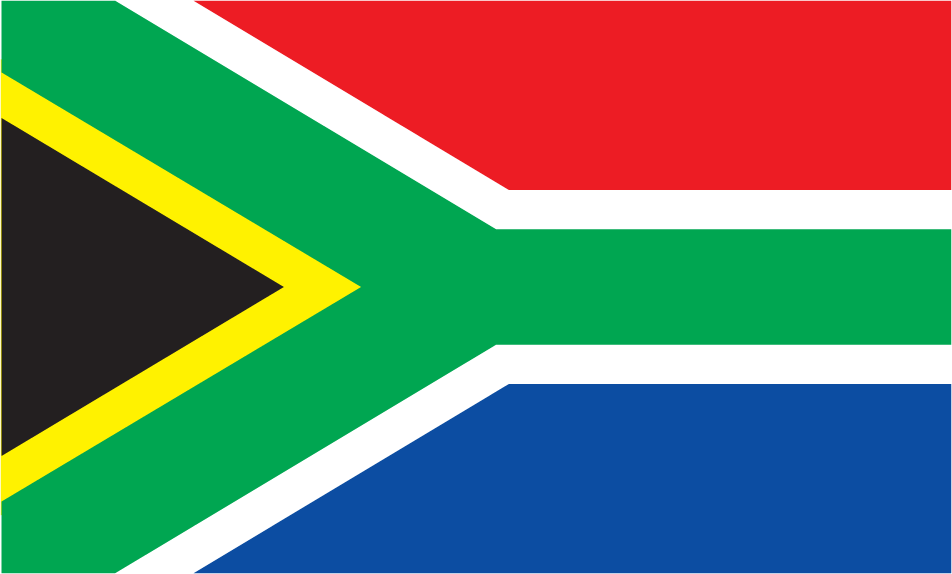 Flag sticker with green, black, yellow, red, and blue diagonal design