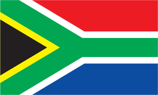 Flag sticker with green, black, yellow, red, and blue diagonal design