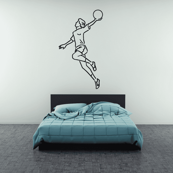 Rugby hand throw wall decal with black line-art player throwing a ball