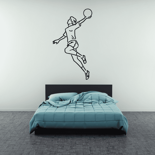 Rugby hand throw wall decal with black line-art player throwing a ball