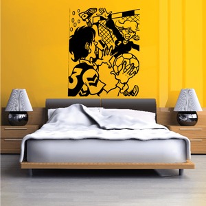Rugby scene players wall decal with yellow and black sports figures and ball