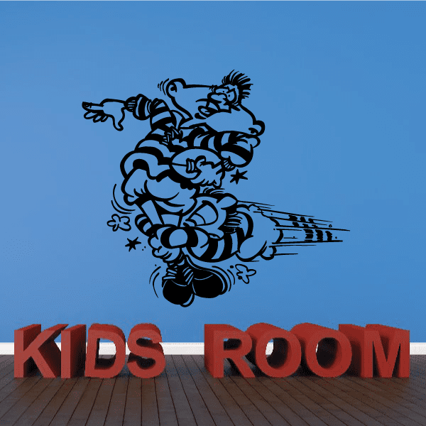 Rugby tackle wall decal: cartoon player and “Kids Room” text, dark blue