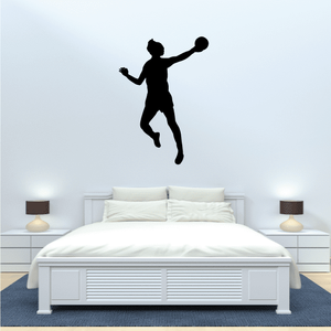 Rugby player jump silhouette wall decal, black pose over bed