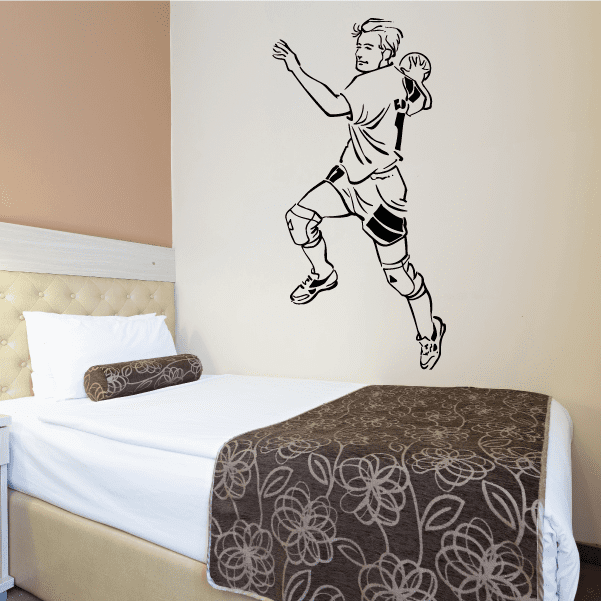 Rugby player wall decal, black line art figure with arm raised