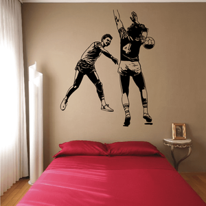 Rugby player decal of two black silhouettes with a ball, wall sticker