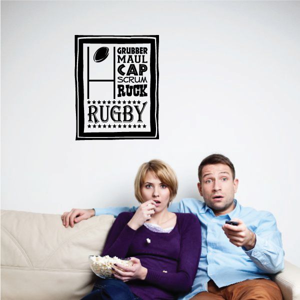 Rugby wall collage decal: square graphic with bold rugby text and stars