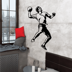 Rugby player wall decal, black graphic on light background