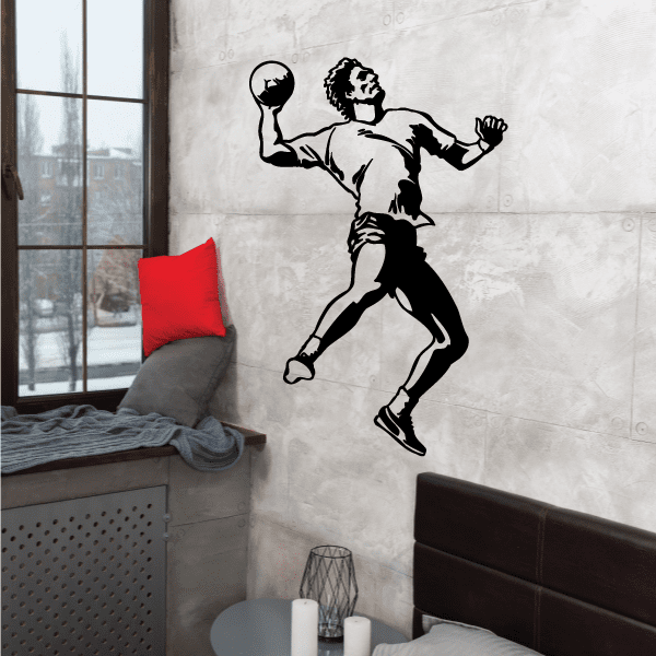 Rugby player wall decal, black graphic on light background