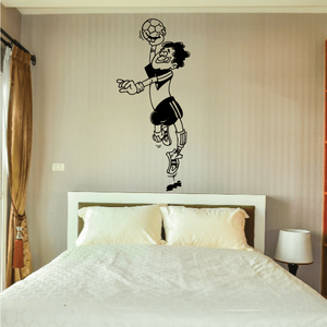 Running rugby player wall decal with ball and cartoon uniform graphic