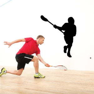 Black lacrosse player decal silhouette running with stick
