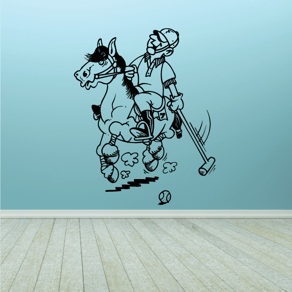 Running polo horse and player decal with black outline illustration