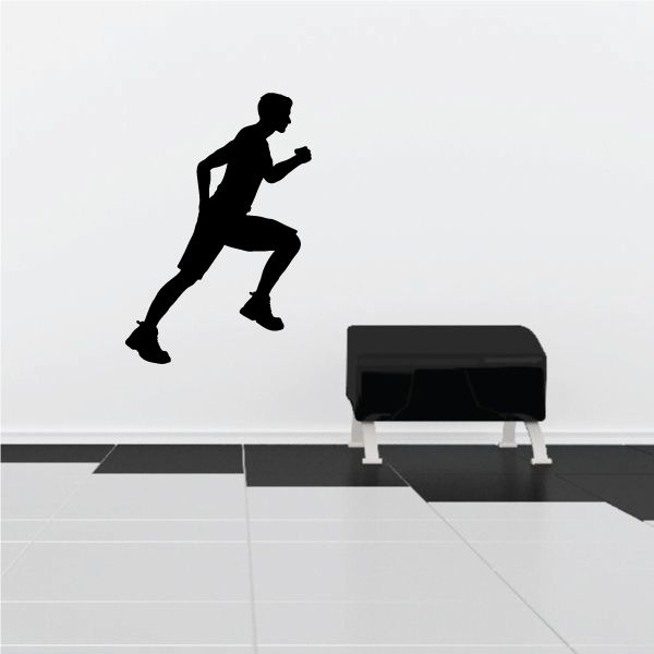 Black runner silhouette wall decal in a running pose with bent arms and legs
