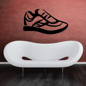 Black stylized running shoe decal with laces and checkered pattern