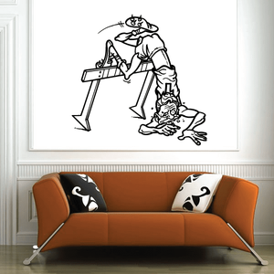Vinyl wall decal featuring black-and-white cartoon runner with obstacles