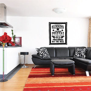 Black-and-white typography word collage wall decal with bold RUNNING text