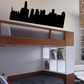 Black city skyline wall decal with tall building silhouettes