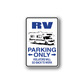 RV Parking Only sign vinyl decal, blue RV icon, PARKING ONLY and arrows