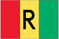 Rwanda flag sticker with red, yellow, green vertical bands and black 'R' letter