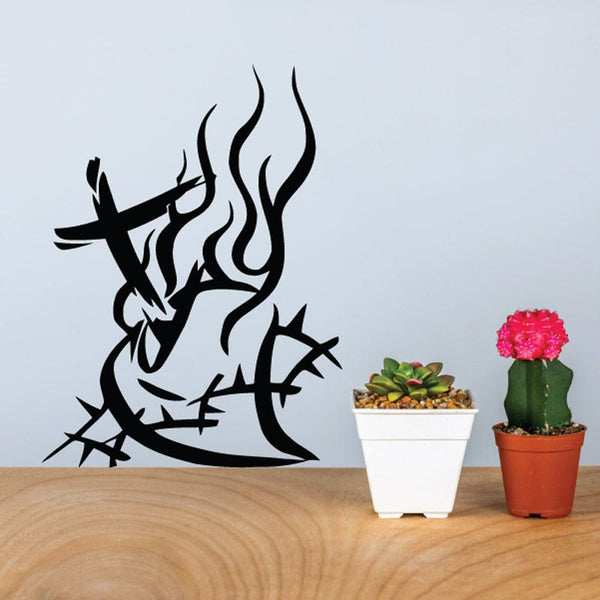 Black tribal heart decal with flame-like accents