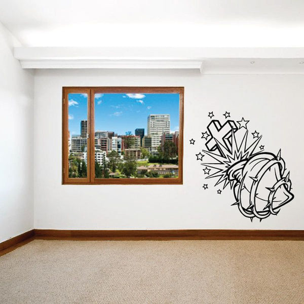 Sacred heart with stars wall decal, shield heart with starburst outline