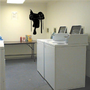Black horse saddle wall vinyl decal, single silhouette